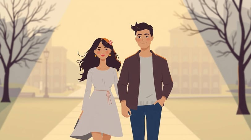 a man and woman walking down a path