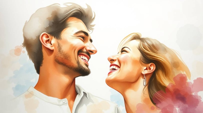 a man and woman smiling and laughing