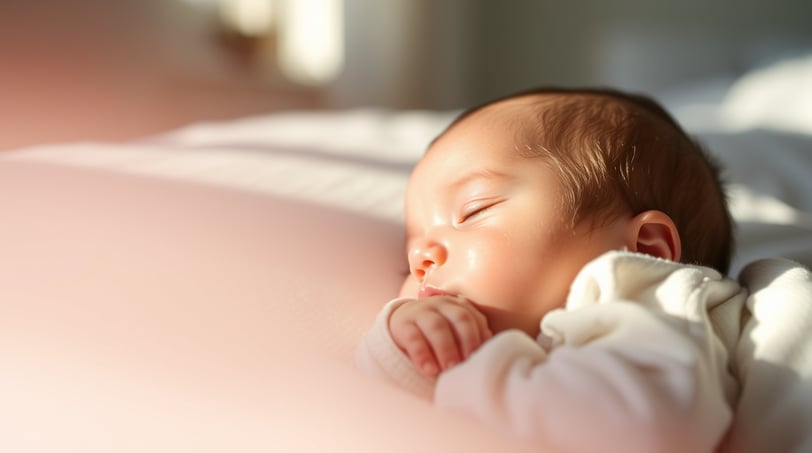 a baby sleeping on a bed