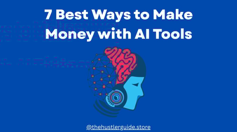 Illustration of a person using AI tools on a laptop to create content, manage social media, and gene