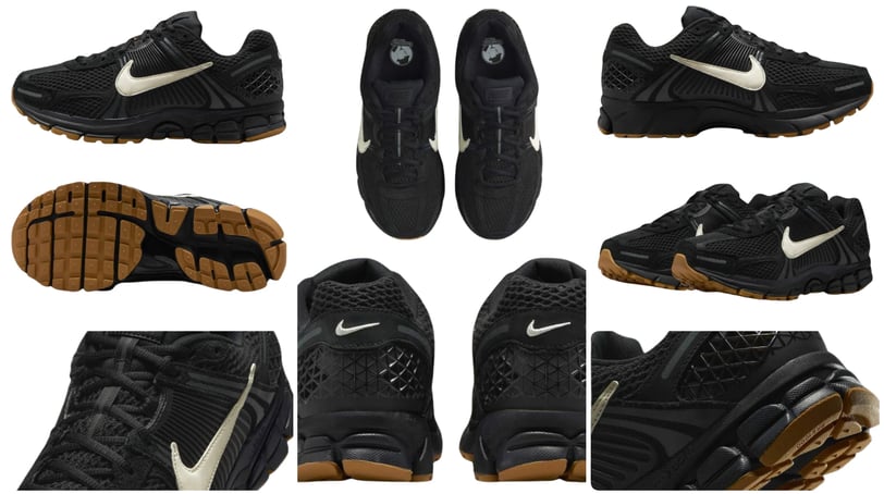 a collage of different sneakers, Nike Zoom Vomero 5 Black Gum