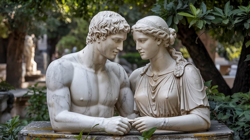 a statue of a man and woman holding hands
