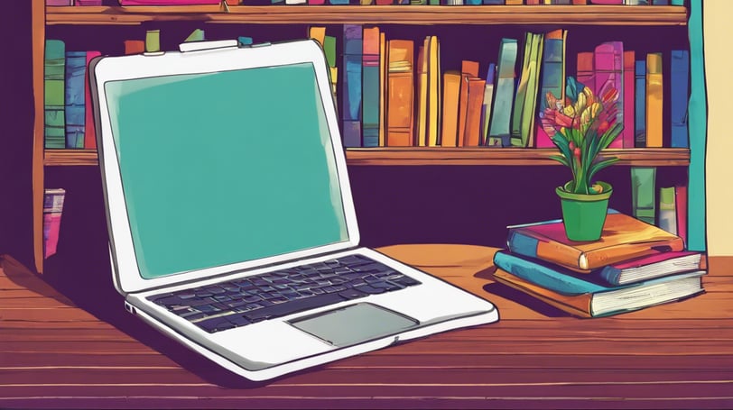 book shelf and in front laptop