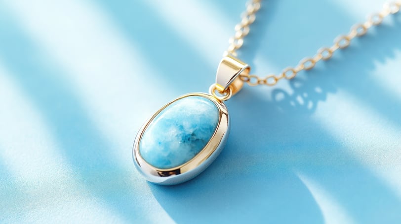 Larimar blue stone pendant from the Dominican Republic on a gold chain