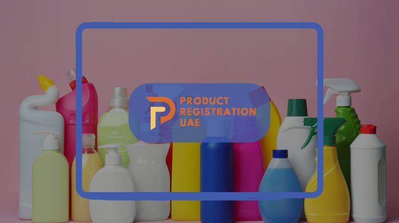 Product Registration UAE LOGO with Detergents and Disinfectants Products in background