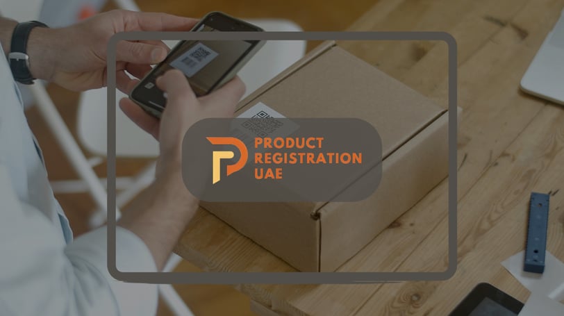 Product Registration UAE Logo with Barcode Tracing and registration in background