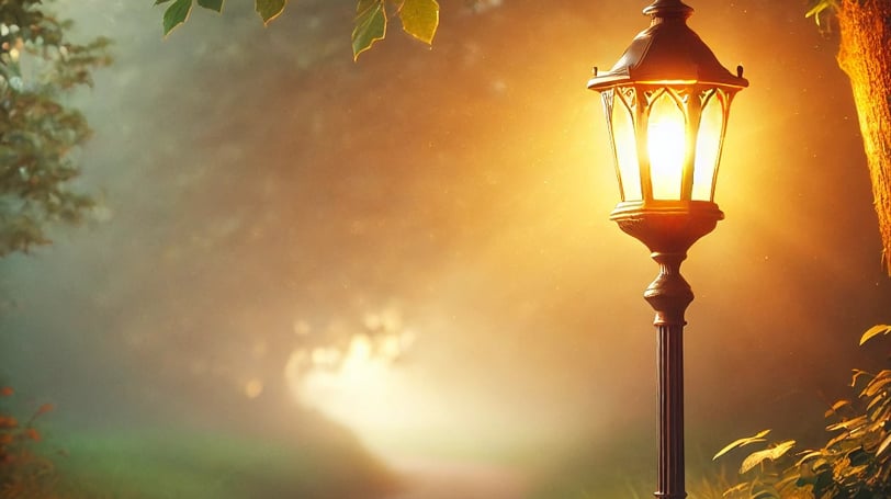 Lamp to a Foggy road.