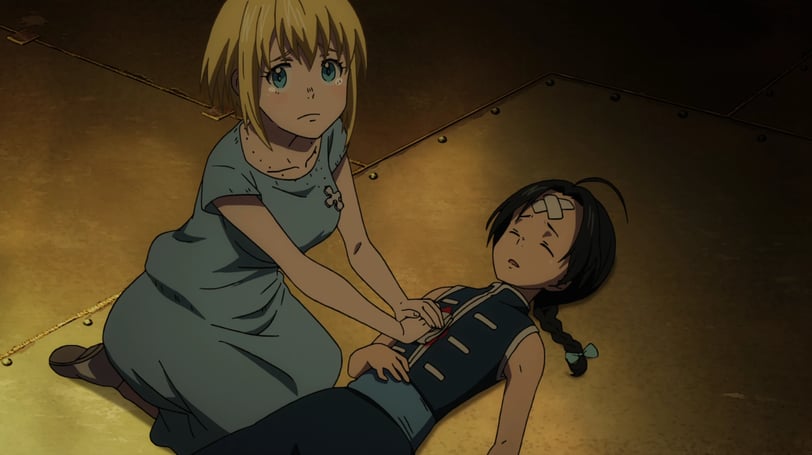 Fire Force Iris helping Yū.