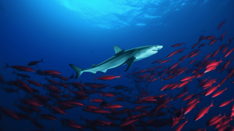 Imagem contrastante de oceanos azul e vermelho, simbolizando diferentes abordagens de mercado.
