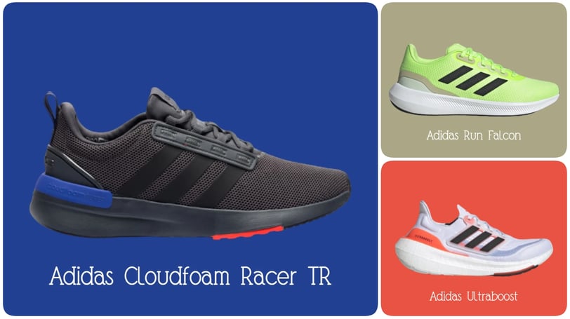 group of different adidas running shoes