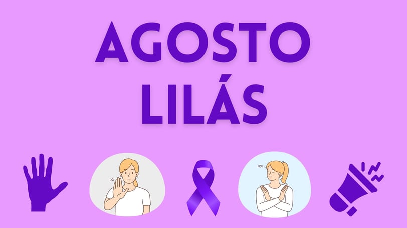 Agosto lilás e laço lilás do mês sobre a luta contra a violência contra as mulheres