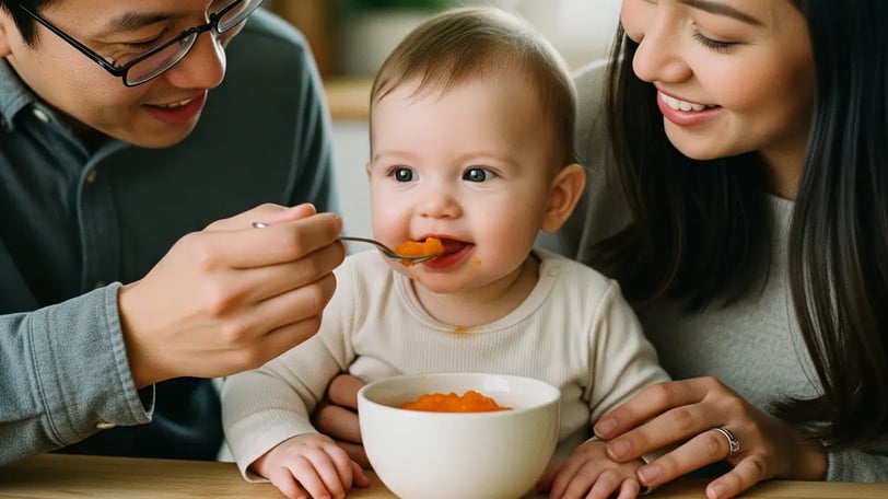 Baby eating solid food first time
