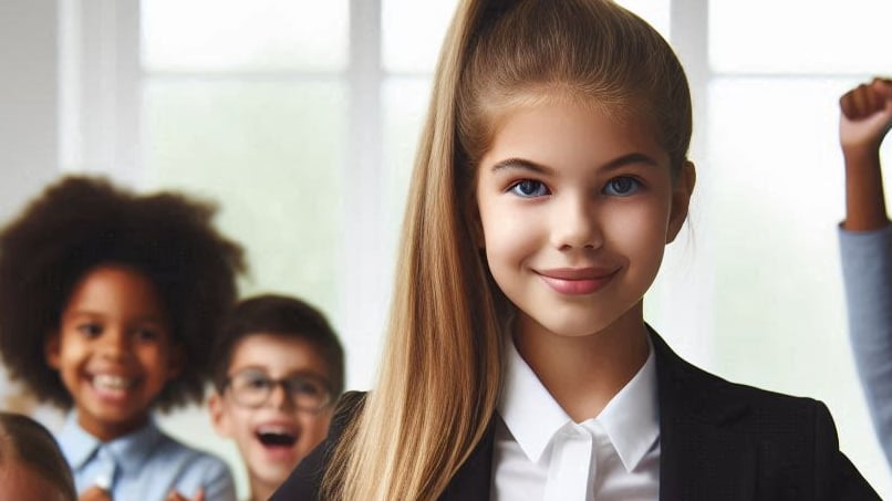 Young lady in a business suite showing empowerment