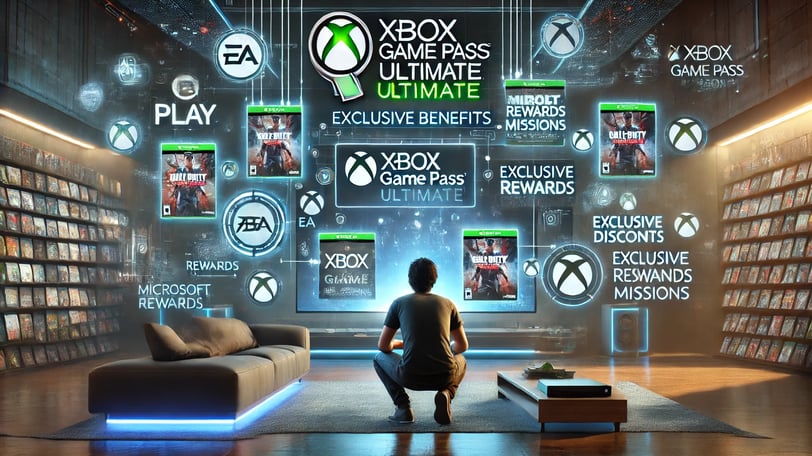 benefícios do Xbox Game Pass Ultimate, incluindo EA Play, missões do Microsoft Rewards, descontos 
