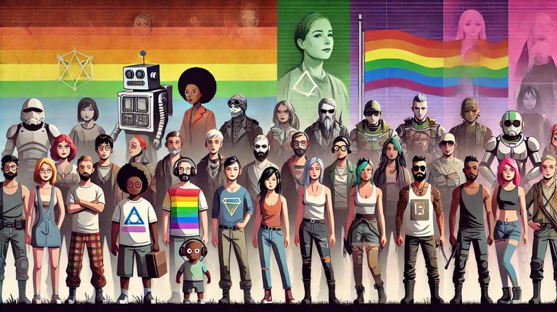 À esquerda, personagens antiquados com estereótipos marcantes e gráficos simples. 