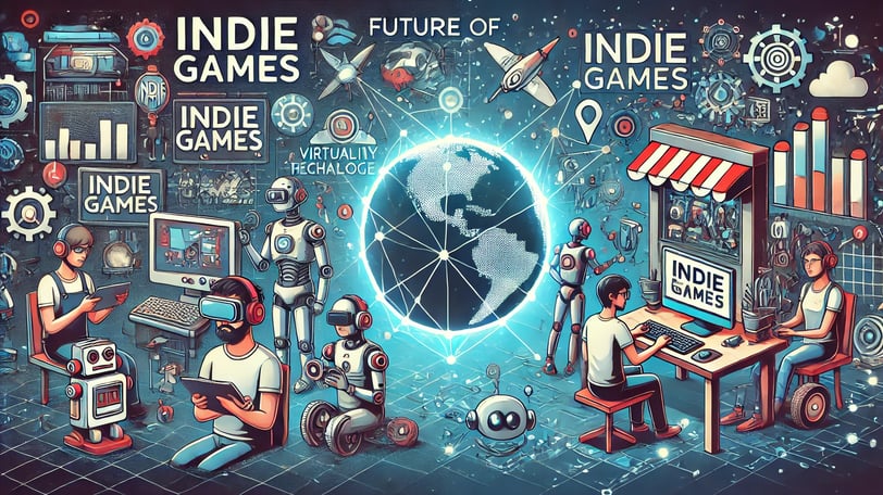 futuro dos jogos indie, com desenvolvedores usando tecnologia de ponta e um mercado global acessível