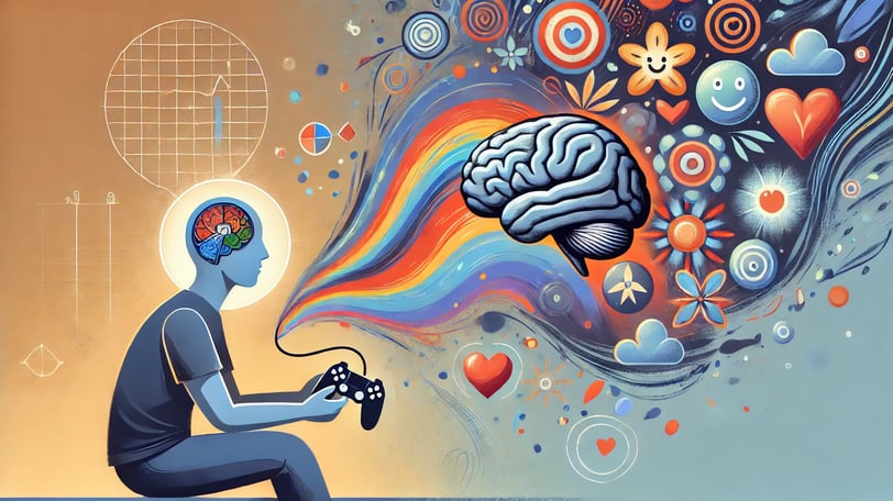 Representação de um jogador com elementos visuais que mostram os impactos positivos e negativos 