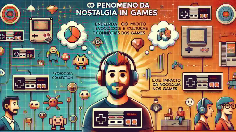 elementos de jogos 8-bit, controles clássicos e um fundo misturando arte em pixels