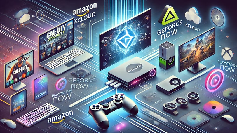 principais plataformas de streaming de jogos, apresentando xCloud, GeForce Now, Amazon Luna e PS