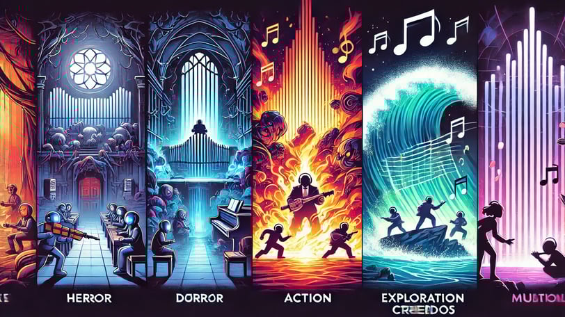 Adaptação das trilhas sonoras em jogos de terror, ação e exploração.