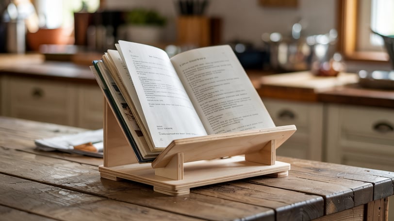 a wooden cookbook stand