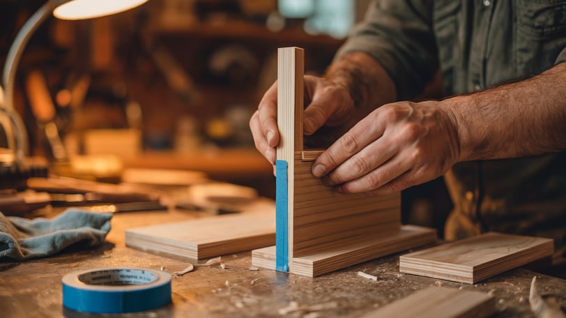 a man is making a wooden block with a ruler