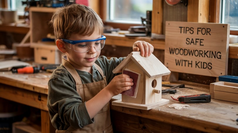 a young boy is making a birdhouse