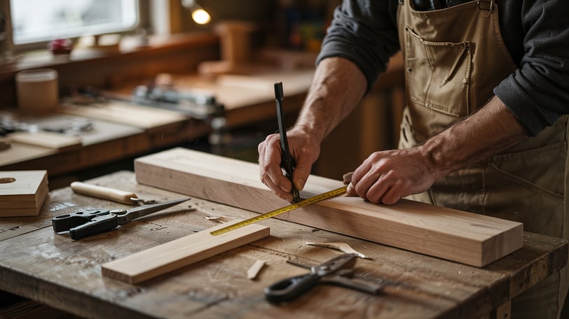 a man in a workbench with a ruler