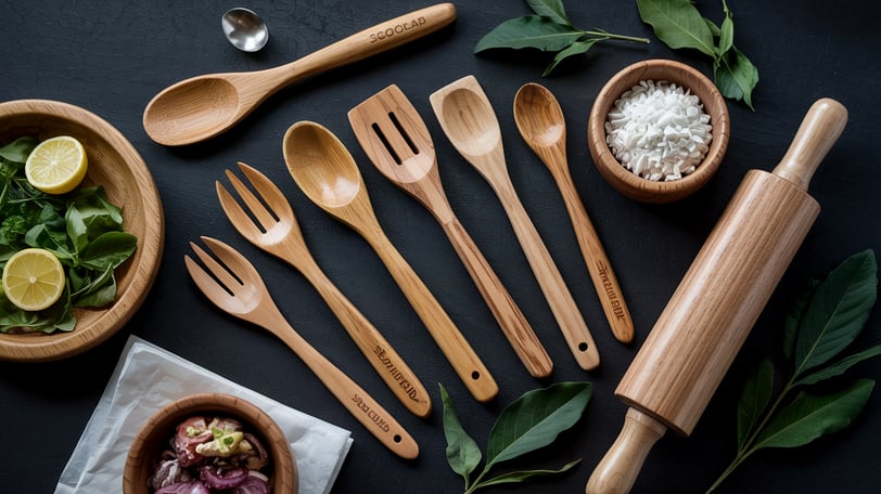 a variety of wooden spoons on a table