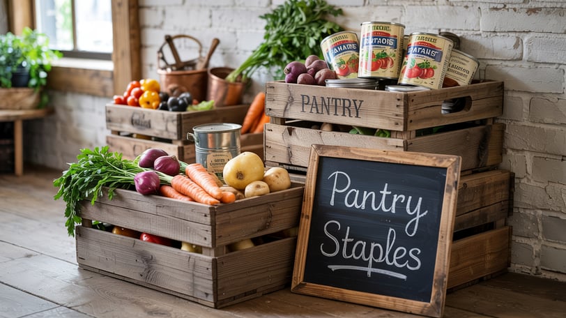 a variety of vegetables and fruits in wooden crates