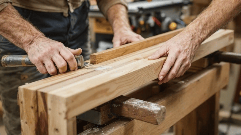 a man is using a plane planer to make a woodenworking project