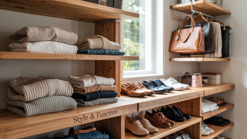 a room with a lot of clothes and shoes