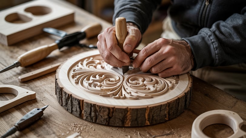 a person is carving into wood