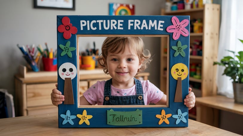 a little girl holding a picture frame