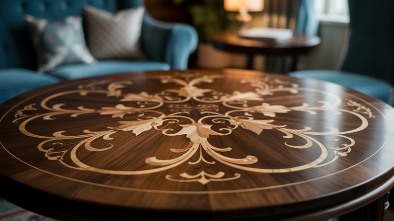 a table with a table top and a couch