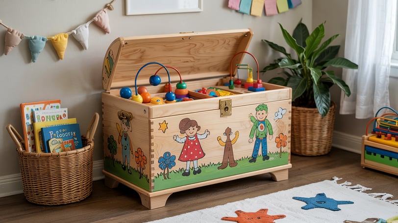 a wooden toy chest trunk