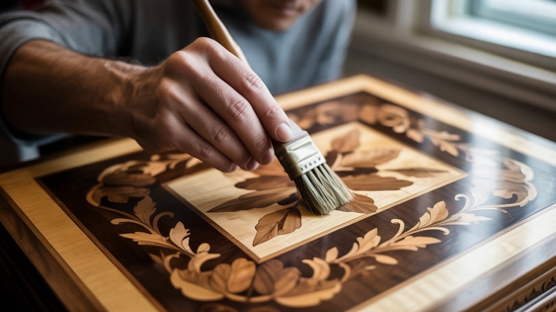 a man is painting a wooden table top
