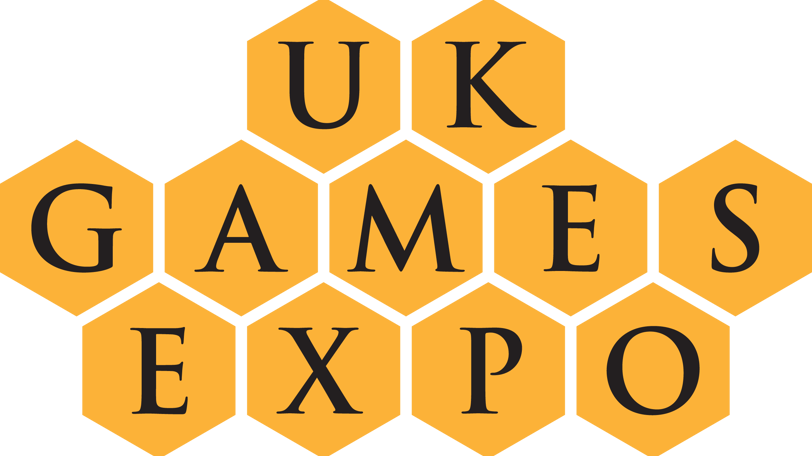 The UK Games Expo logo, with each letter of the words in tesselating orange hexagons.