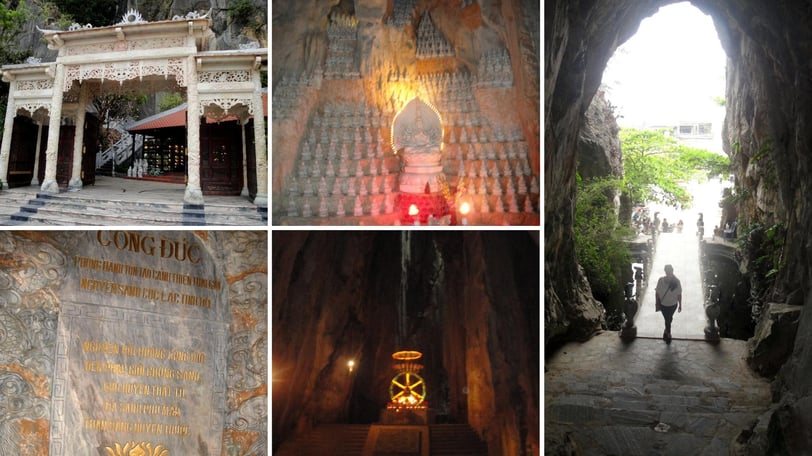 varias fotos da autora visitando as cavernas de Am phu no vietnã