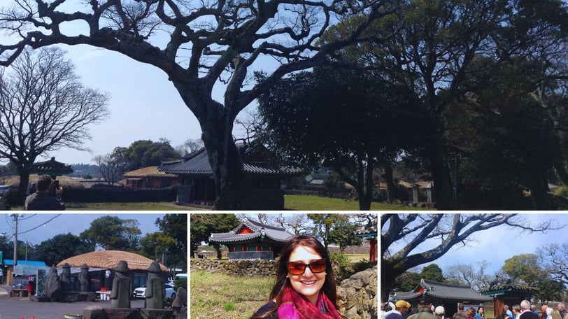 Foto da autora explorando o vilarejo de Seongeup, com diferentes ângulos que capturam a essência.