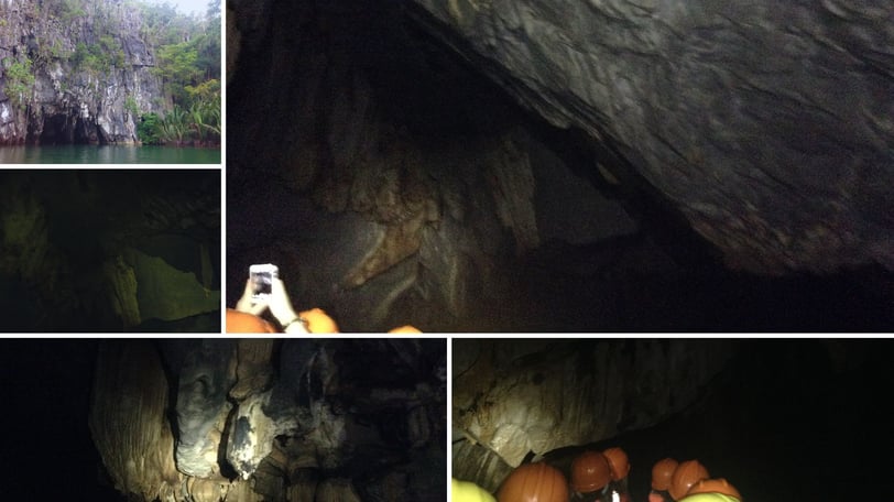 Formações rochosas no interior da caverna do rio subterrâneo.