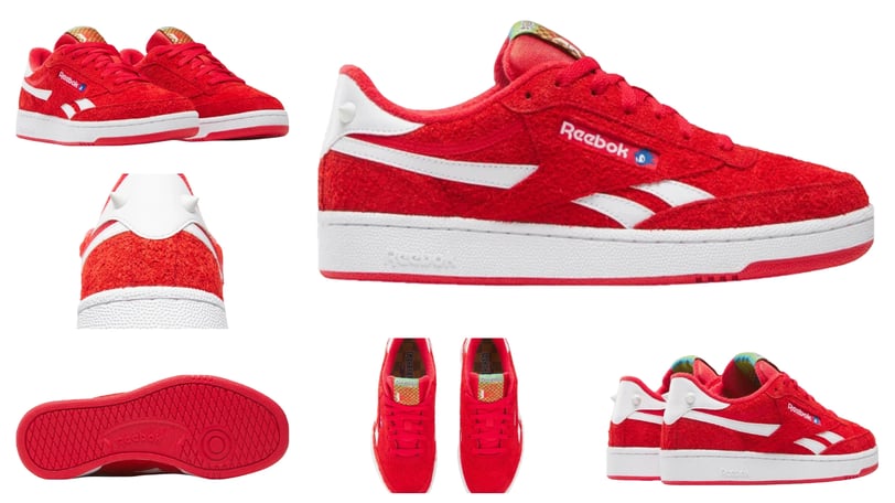 a collection of red and white sneakers, Reebok Knuckles Club C Revenge - collab Sonic 3