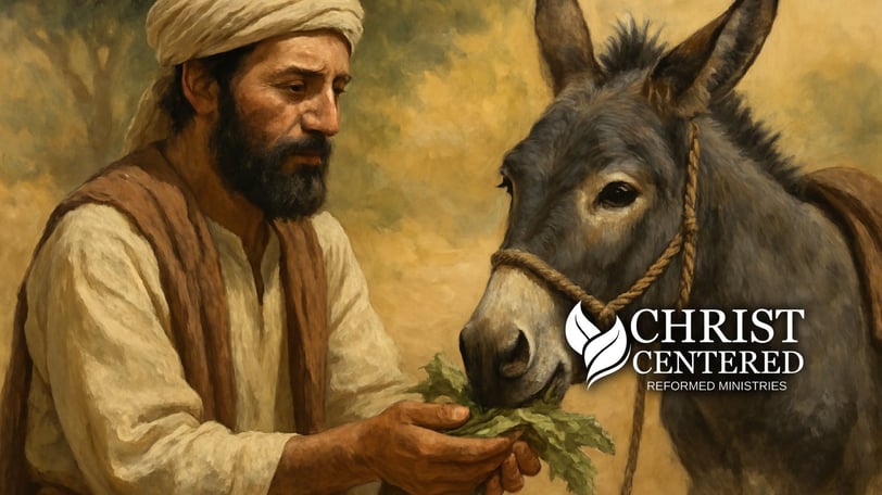 a man in a turban is holding a donkey