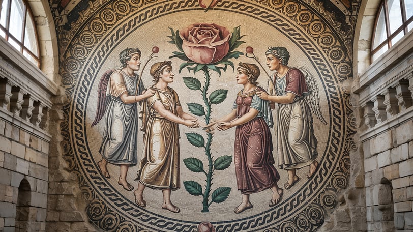 a mosaic tile mosaic of a rose flower