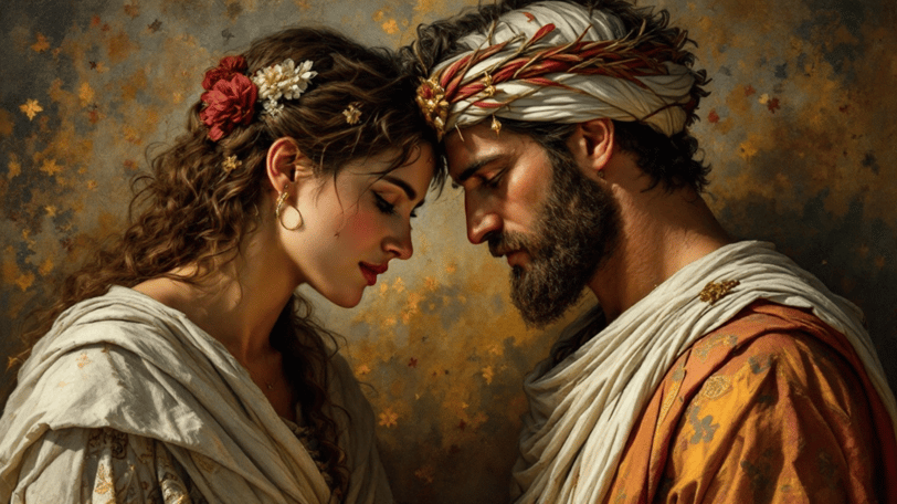 a man and woman in a painting