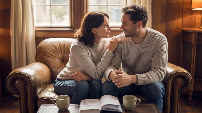 a man and woman sitting on a couch