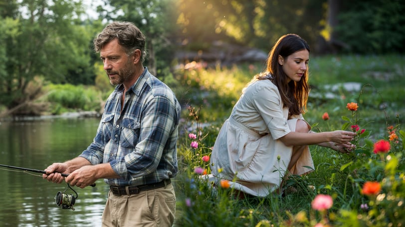 a man and woman fishing in a river