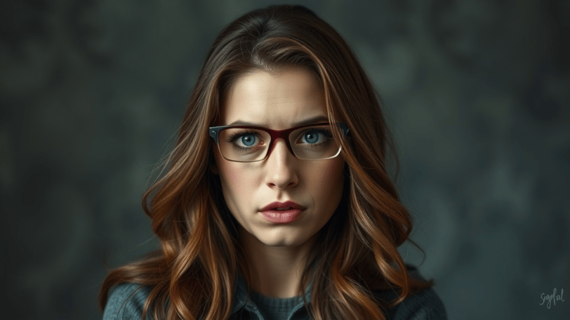 a woman with glasses and a blue shirt