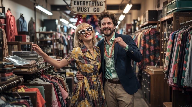 a man and woman standing in a store