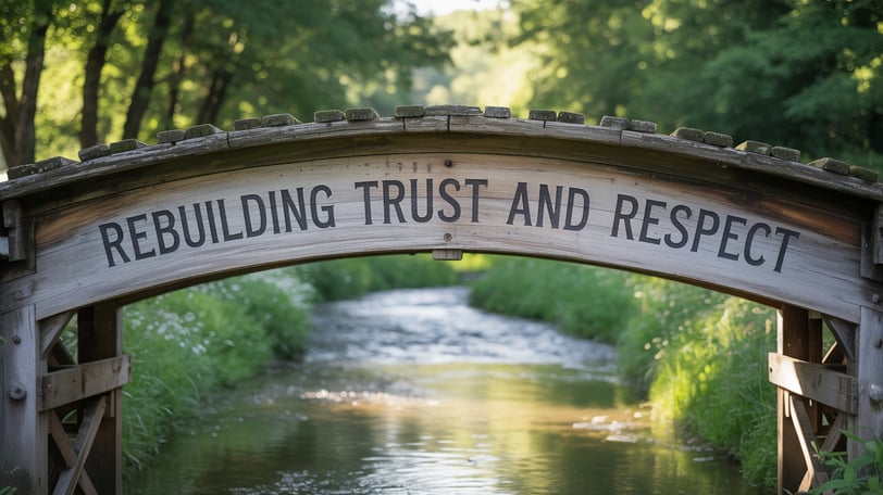 a bridge with a sign that says rebuilding trust